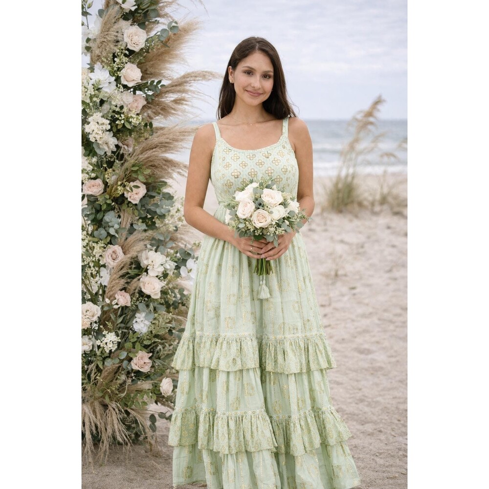 Seafoam Green Boho Maxi Dress | Flowy Tiered Bridesmaid Beach Wedding Party Gown